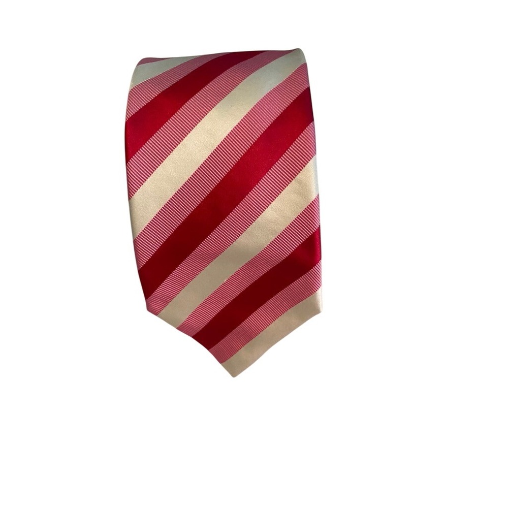 Charles‎ Tyrwhitt Mens Silk Cotton Striped Tie Red Pink Cream Made in Italy